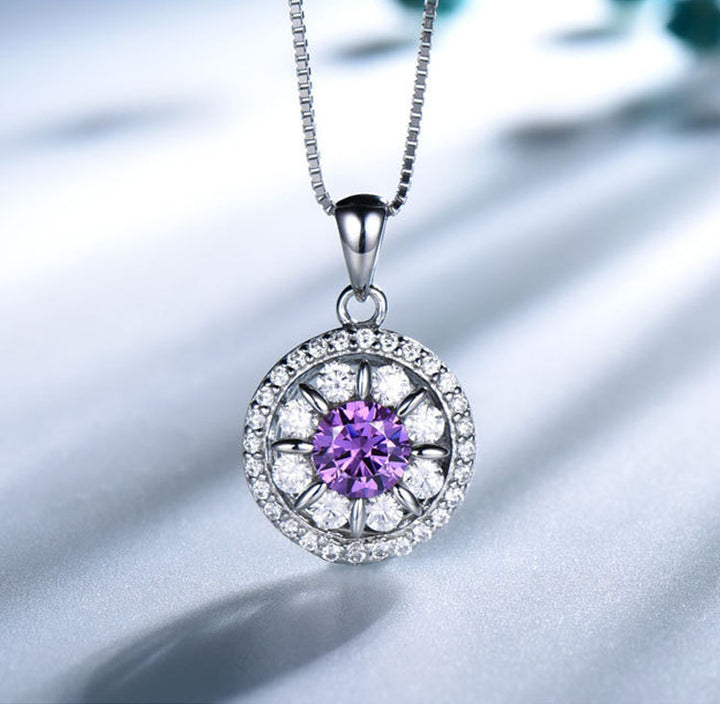 Round Shaped Cut Purple Sterling Silver Necklace