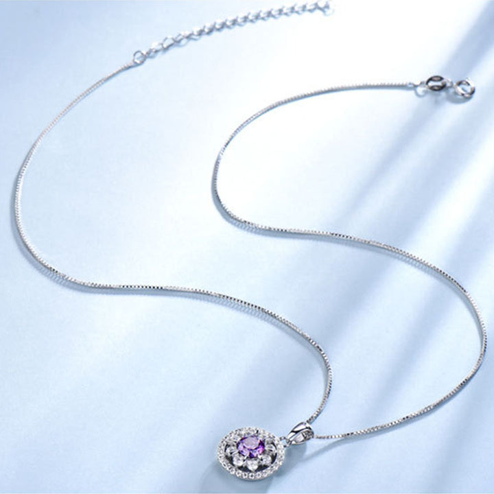 Round Shaped Cut Purple Sterling Silver Necklace