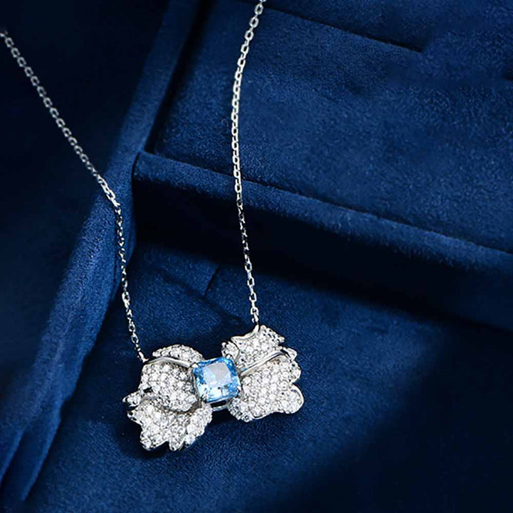Cushion Shaped Cut Blue Sterling Silver Necklace