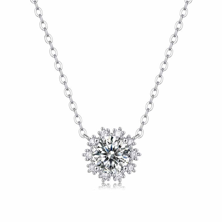 Round Shaped Cutting Moissanite Snow Flower Sterling Silver Necklace