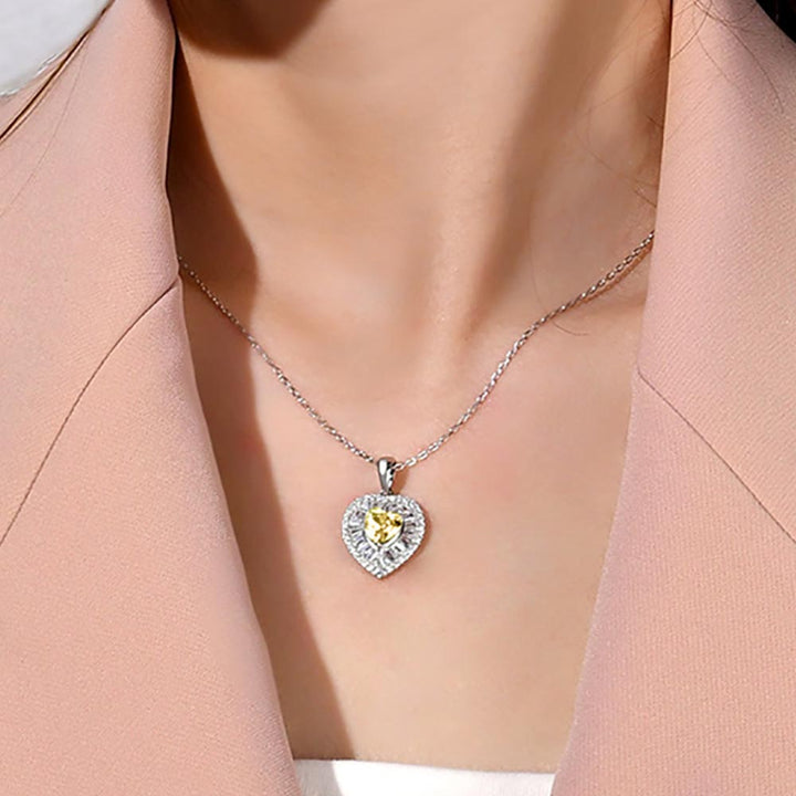 Heart Shaped Cut Lime Yellow Sterling Silver Necklace
