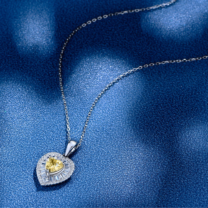 Heart Shaped Cut Lime Yellow Sterling Silver Necklace