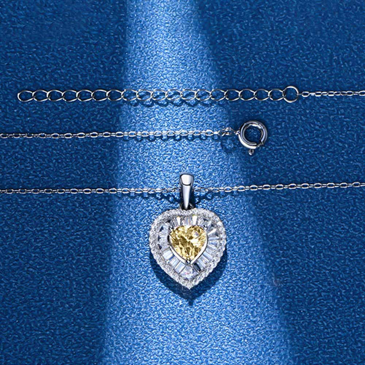 Heart Shaped Cut Lime Yellow Sterling Silver Necklace