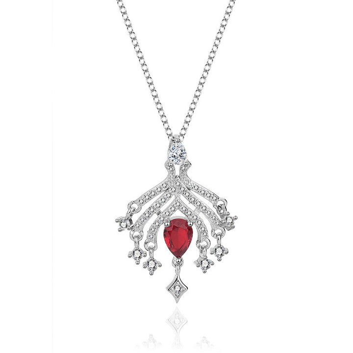 Pearl Shaped Cut Pomegranate Red Sterling Silver Necklace