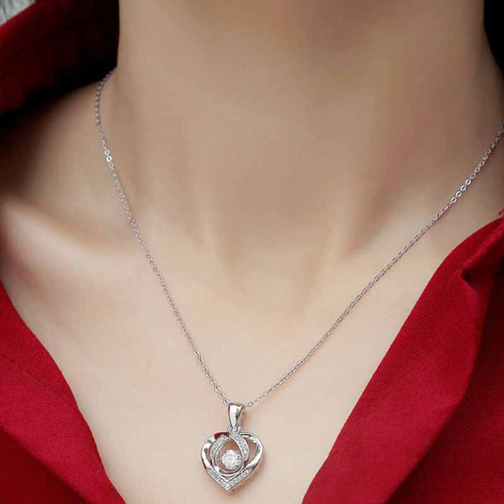 Round Shaped Cut Moissanite Heart Sterling Silver Necklace