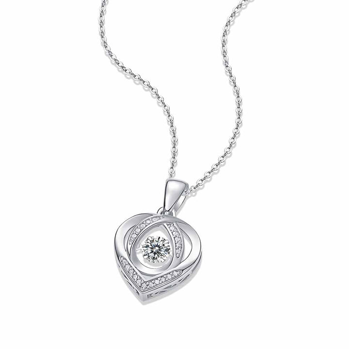 Round Shaped Cut Moissanite Heart Sterling Silver Necklace