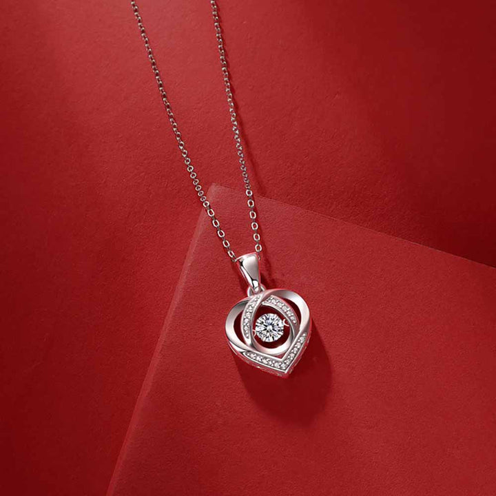 Round Shaped Cut Moissanite Heart Sterling Silver Necklace