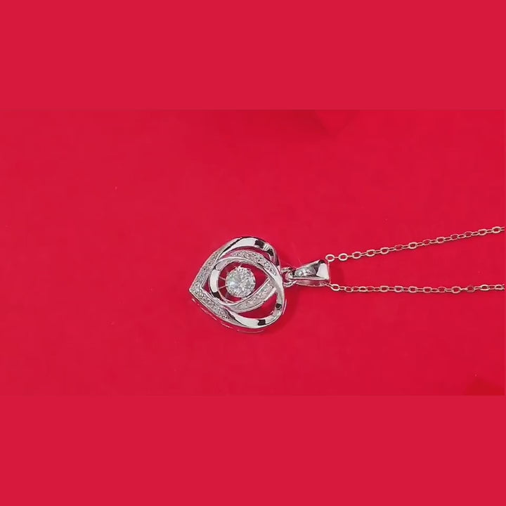 Round Shaped Cut Moissanite Heart Sterling Silver Necklace