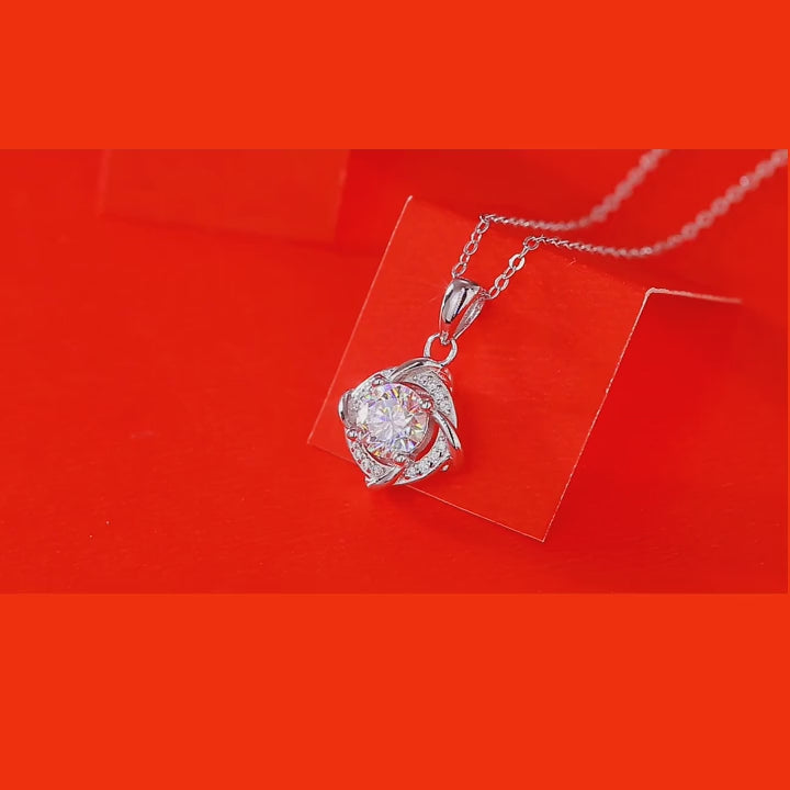 Round Shaped Cut Moissanite Sterling Silver Necklace