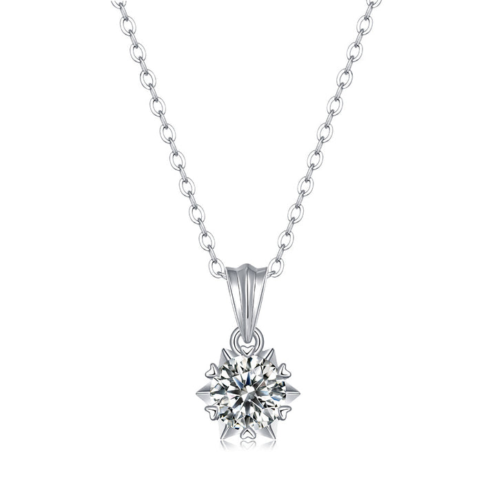 Round Shaped Cut Moissanite Ice Flower Sterling Silver Necklace