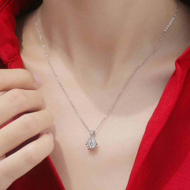 Round Shaped Cut Moissanite Ice Flower Sterling Silver Necklace