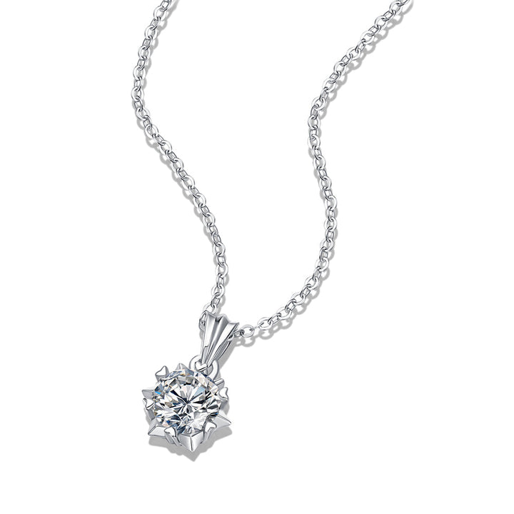 Round Shaped Cut Moissanite Ice Flower Sterling Silver Necklace