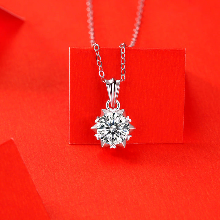 Round Shaped Cut Moissanite Ice Flower Sterling Silver Necklace