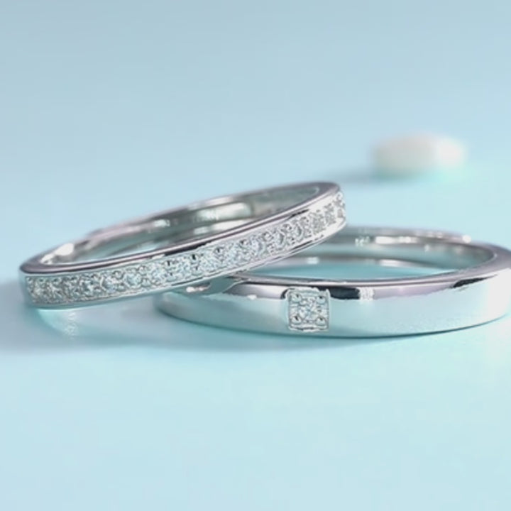 Round Shaped Cutting Moissanite Couple Sterling Silver Set Open Ring