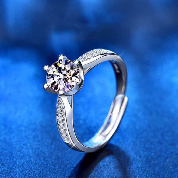 Round Shaped Cutting Moissanite Couple Set Sterling Silver Open Ring