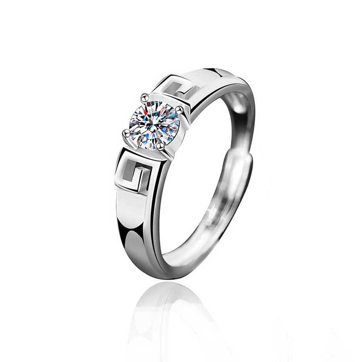 Round Shaped Cutting Moissanite Couple Set Sterling Silver Open Ring