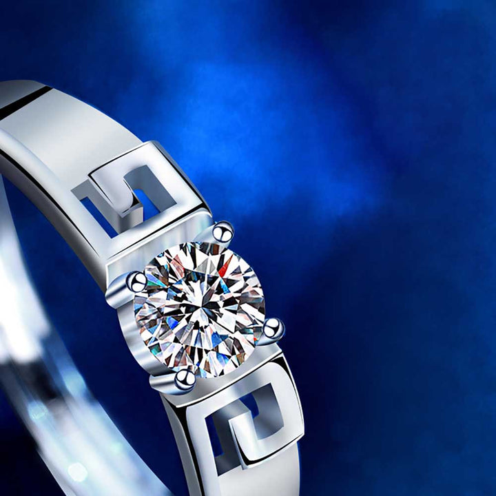 Round Shaped Cutting Moissanite Couple Set Sterling Silver Open Ring