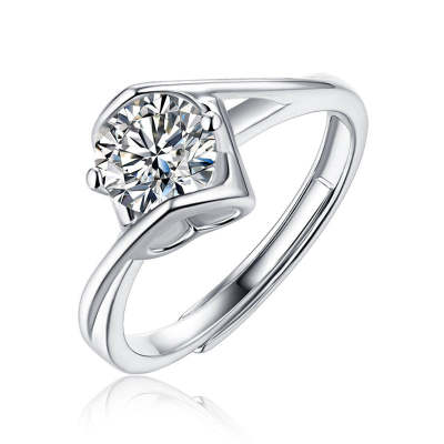 Round Cutting Moissanite "Angel's Kiss" Sterling Silver Opening Ring