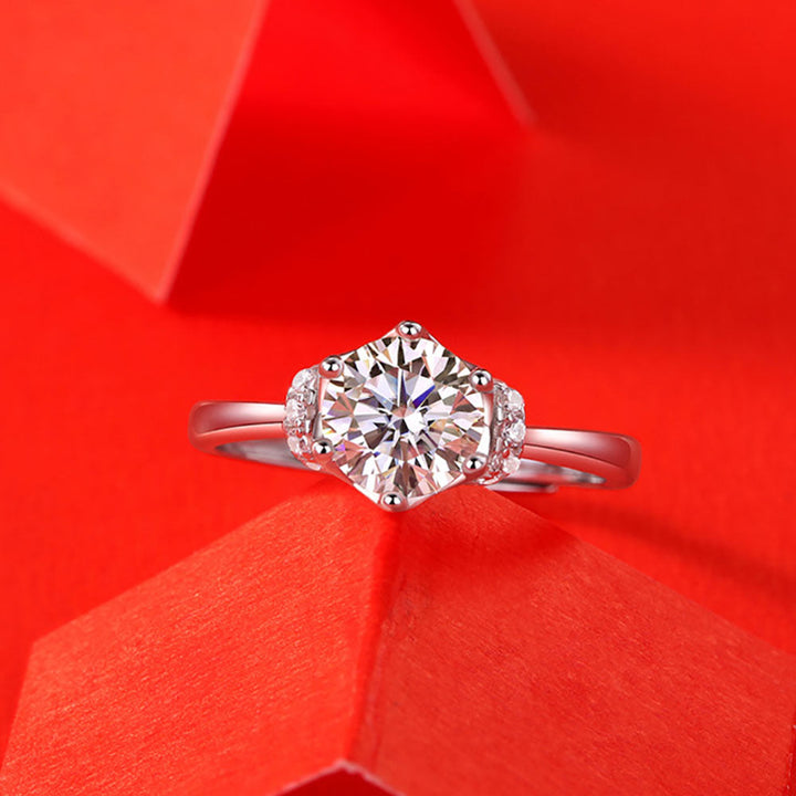 Round Cutting Moissanite Crown Sterling Silver Opening Ring