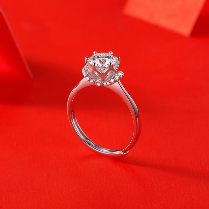 Round Cutting Moissanite Crown Sterling Silver Opening Ring