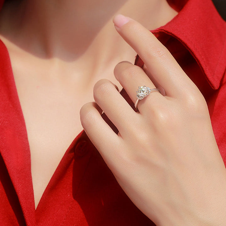 Round Cutting Moissanite Crown Sterling Silver Opening Ring