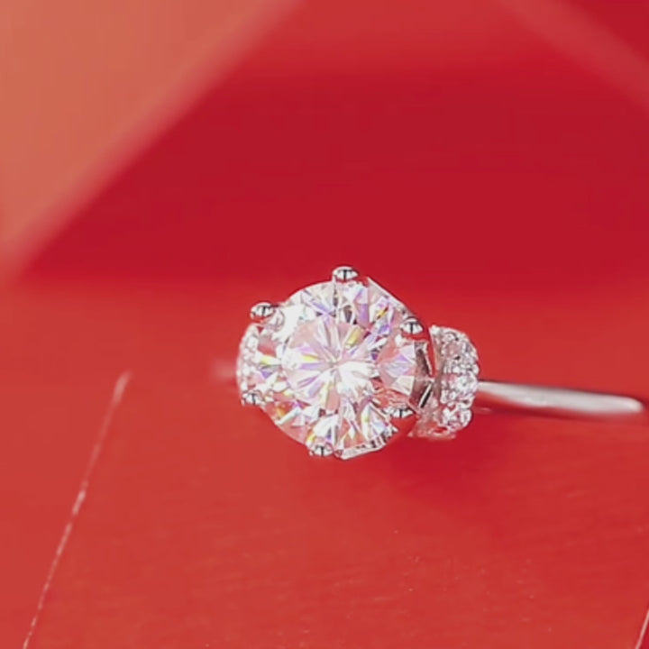 Round Cutting Moissanite Crown Sterling Silver Opening Ring