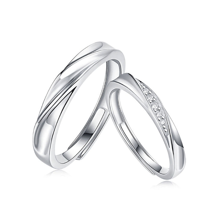 Round Shaped Cut Moissanite Sterling Silver Couple Set Open Ring