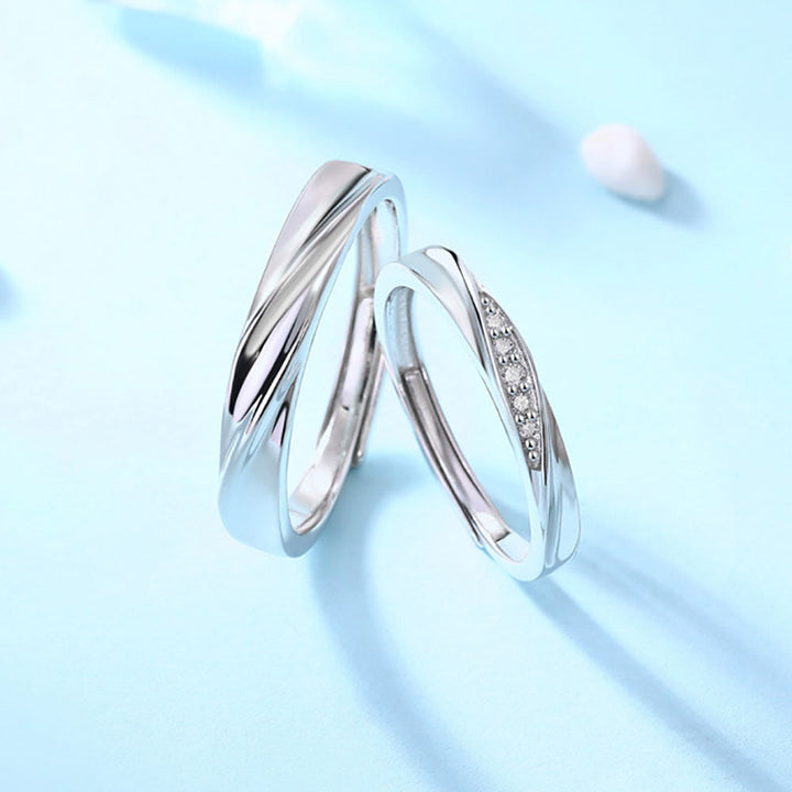 Round Shaped Cut Moissanite Sterling Silver Couple Set Open Ring