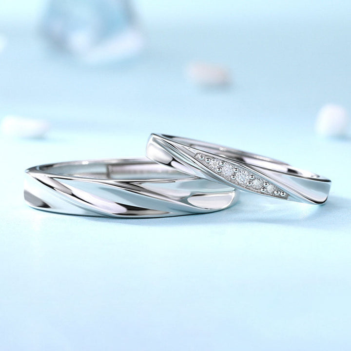 Round Shaped Cut Moissanite Sterling Silver Couple Set Open Ring