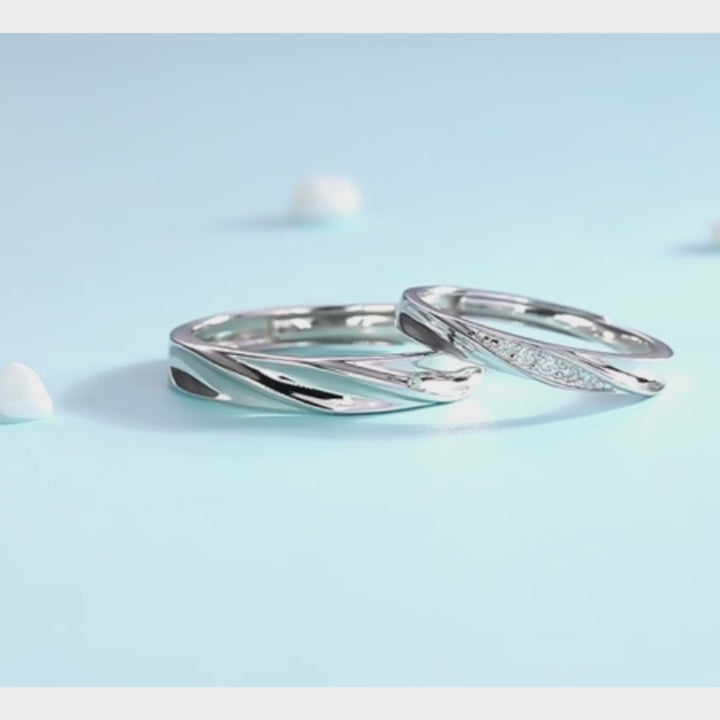 Round Shaped Cut Moissanite Sterling Silver Couple Set Open Ring