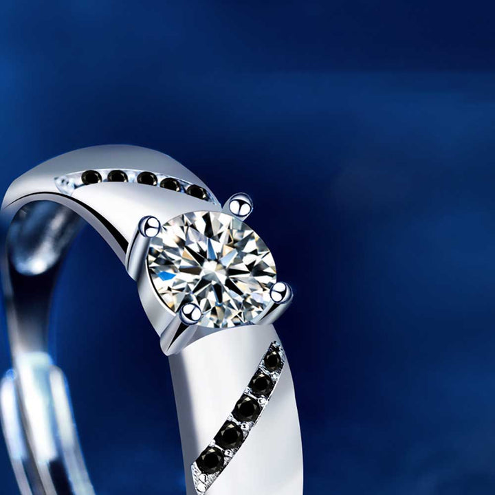 Round Shaped Cutting Moissanite Couple Set Sterling Silver Open Ring