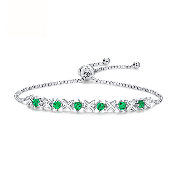 Round Shaped Cutting Emerald Green Sterling Silver Bracelet