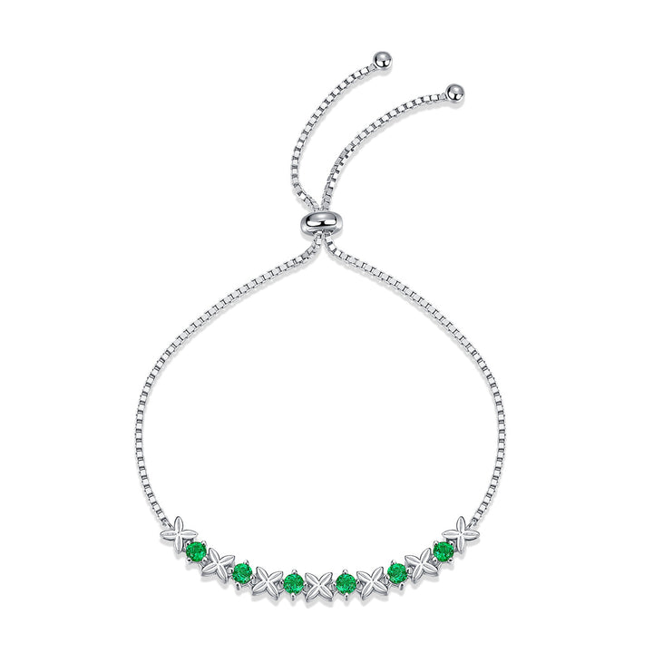 Round Shaped Cutting Emerald Green Sterling Silver Bracelet