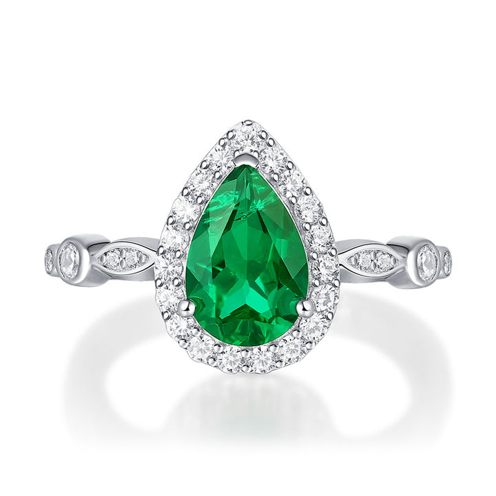 Teardrop Green Sterling Silver Ring
