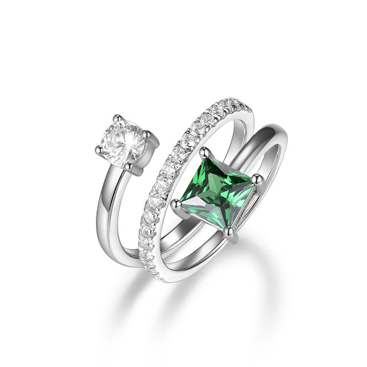 Princess Shaped Cut Sterling Silver Open Ring