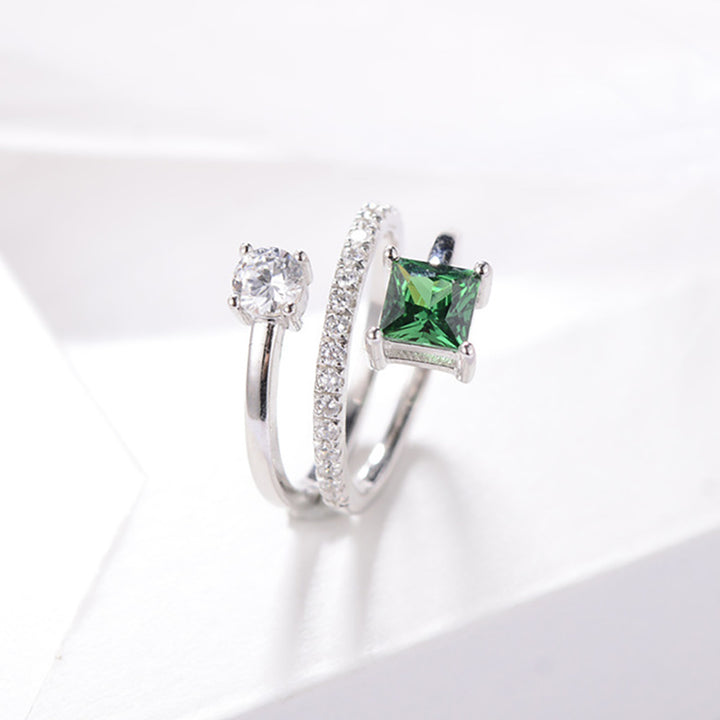 Princess Shaped Cut Sterling Silver Open Ring