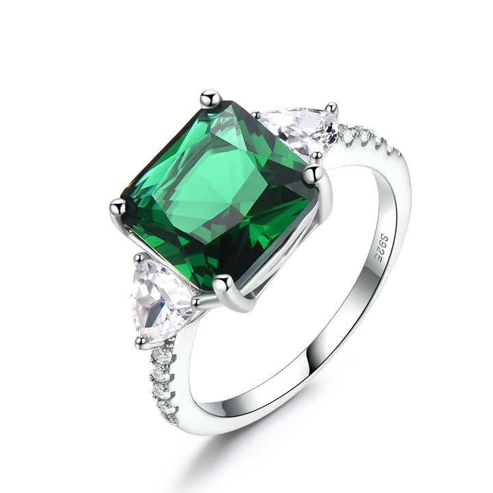 Cushion Shaped Cut Emerald Green Sterling Silver Ring