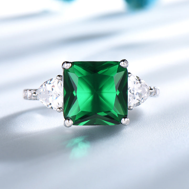 Cushion Shaped Cut Emerald Green Sterling Silver Ring