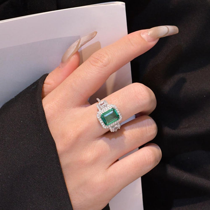 Emerald Shaped Cut Green Sterling Silver Ring