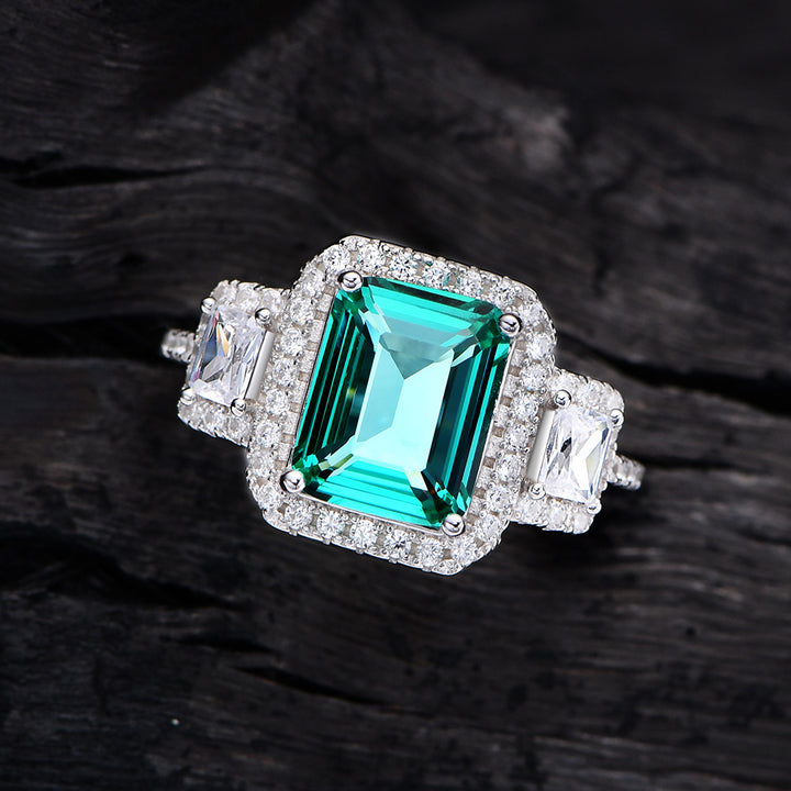 Emerald Shaped Cut Green Sterling Silver Ring