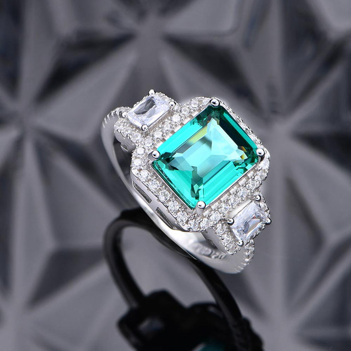 Emerald Shaped Cut Green Sterling Silver Ring