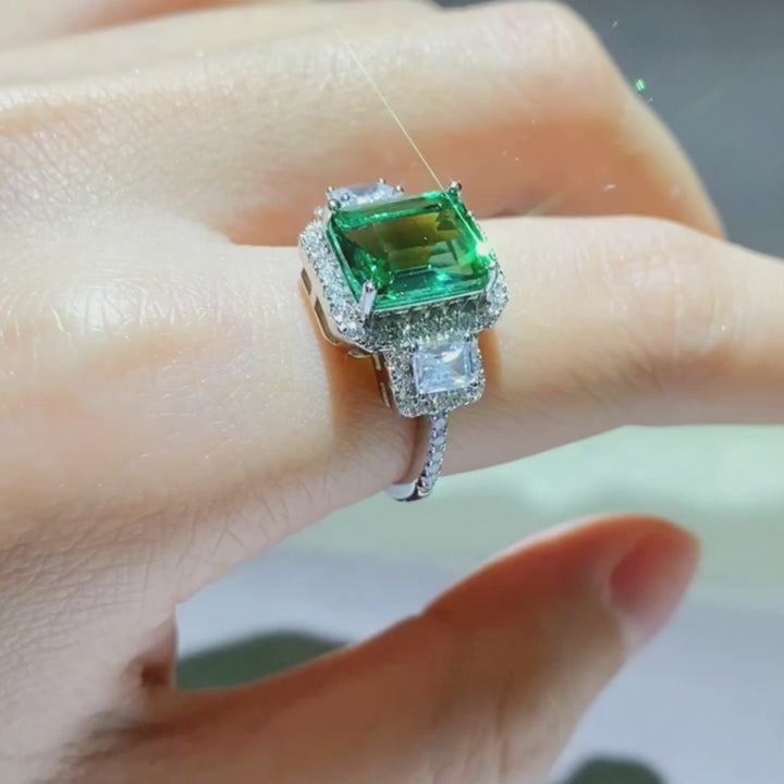 Emerald Shaped Cut Green Sterling Silver Ring