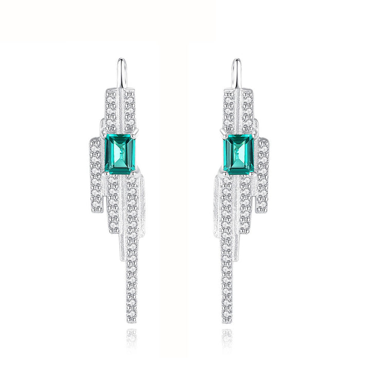 Emerald Shaped Cut Green Sterling Silver Tassels Earrings