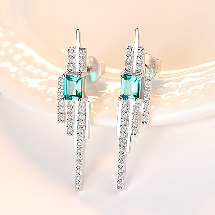 Emerald Shaped Cut Green Sterling Silver Tassels Earrings