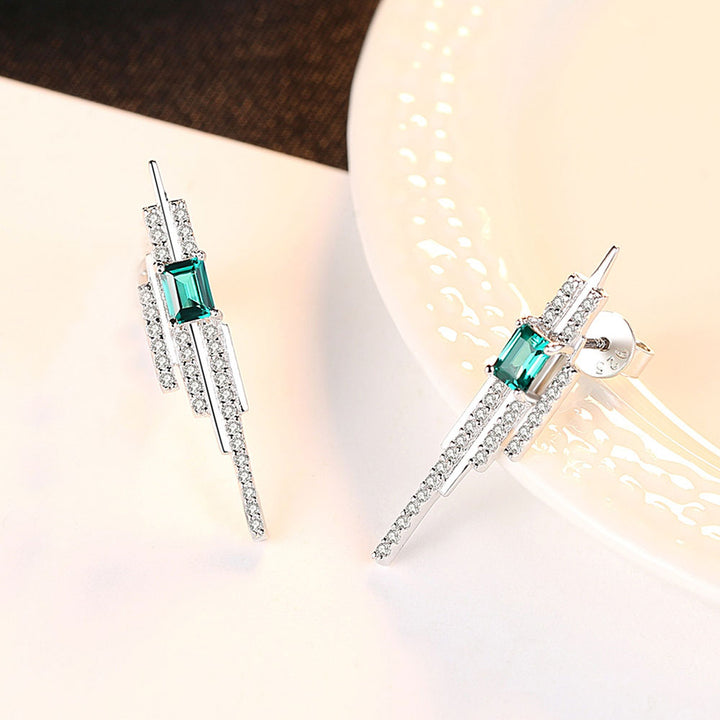 Emerald Shaped Cut Green Sterling Silver Tassels Earrings