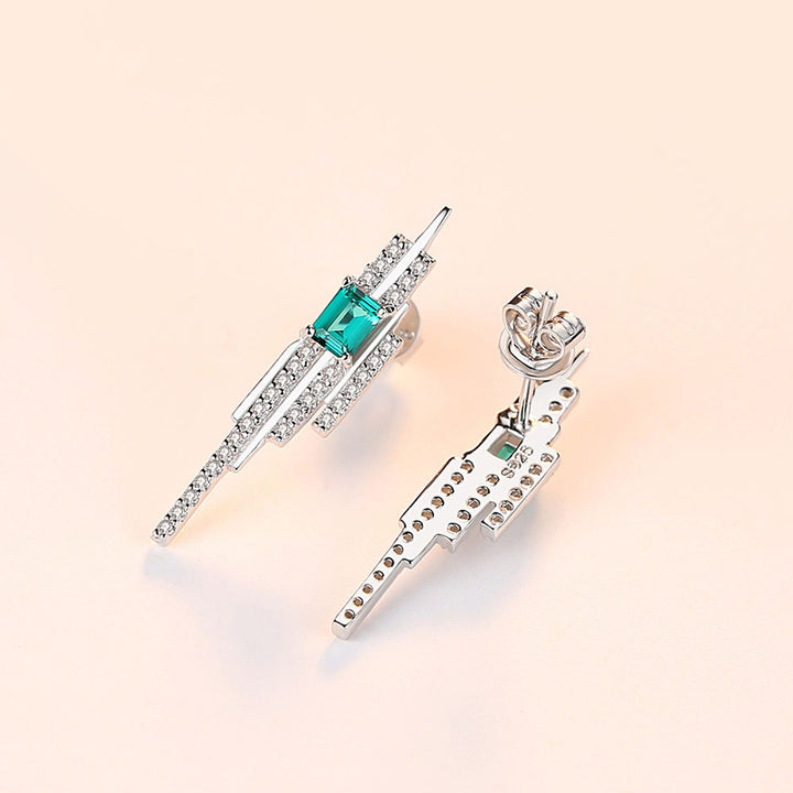 Emerald Shaped Cut Green Sterling Silver Tassels Earrings