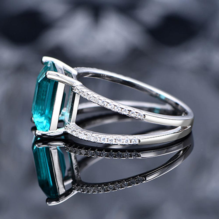 Emerald Shaped Cut Double Halo Sterling Silver Ring