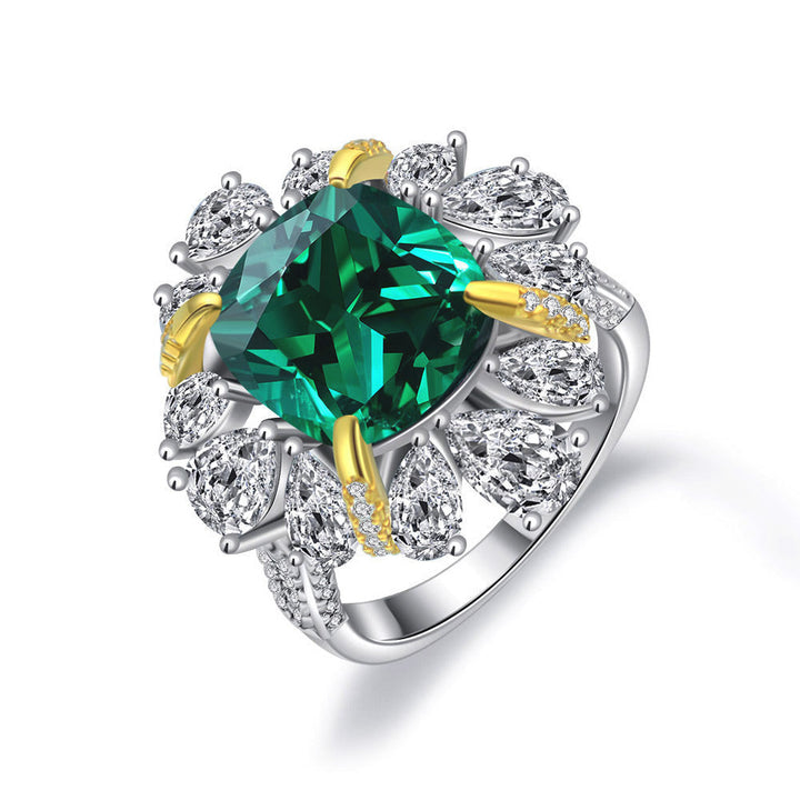 Cushion Cut Flower Shaped Sterling Silver Ring