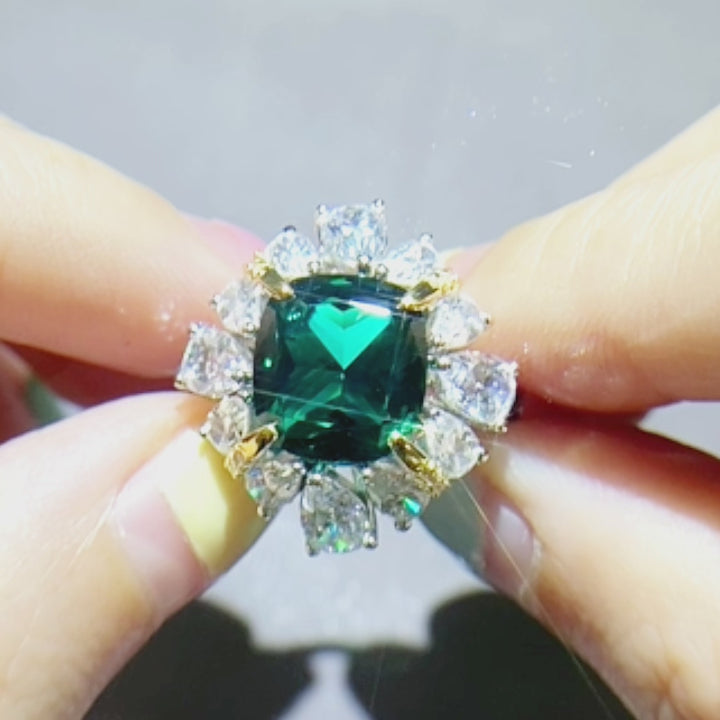 Cushion Cut Flower Shaped Sterling Silver Ring