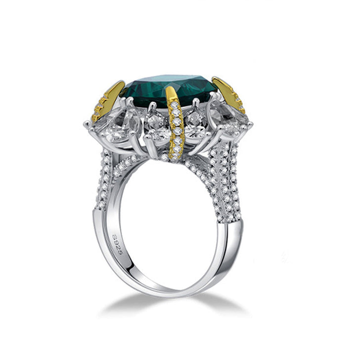 Cushion Cut Flower Shaped Sterling Silver Ring